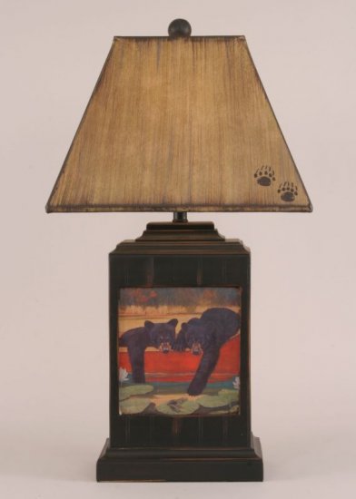 Bead Board Pot w/Bears In Canoe Scene Table Lamp