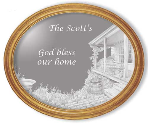 Americana etched mirror in solid hardwood Frame