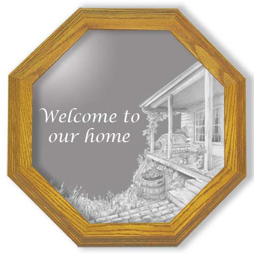 Americana etched mirror in solid oak Frame