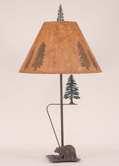Iron w/Walking Bear & Pine Tree Table Lamp